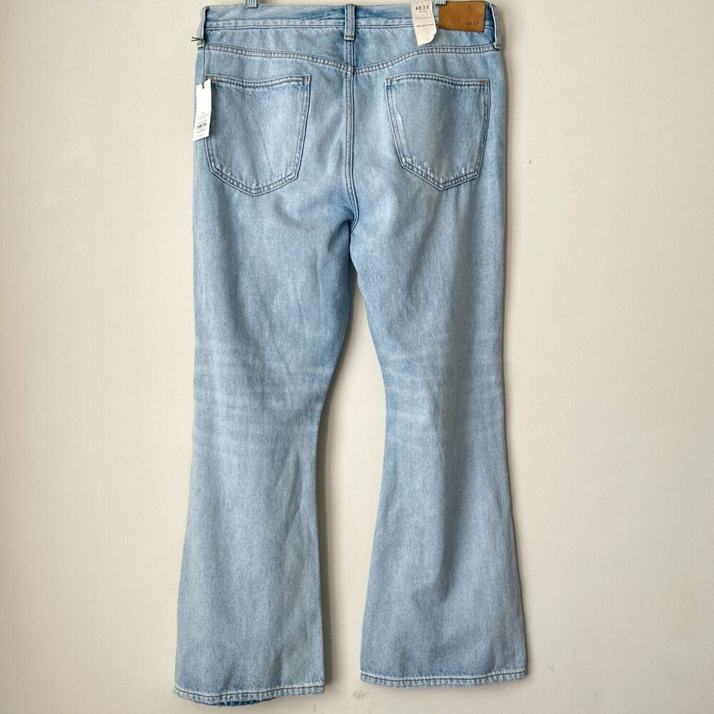 AE77 Organic Cotton The Crop Flare Busted Knee Jeans Blue 33 - Picture 4 of 13